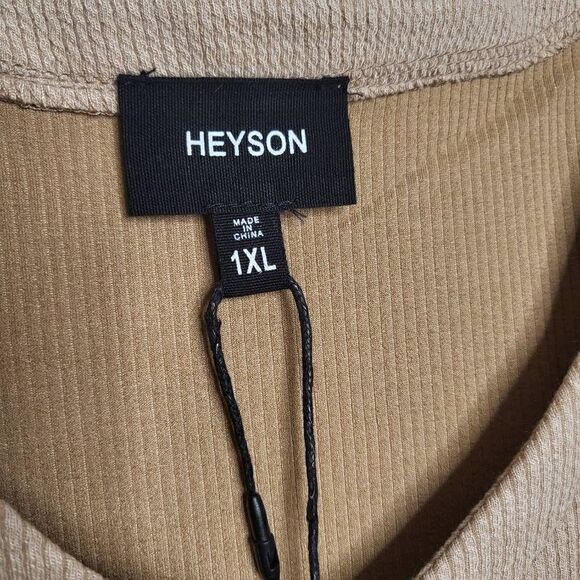 Heyson Ribbed Tan V Neck Short Sleeves Pockets Dress Size 1X - Picture 8 of 9